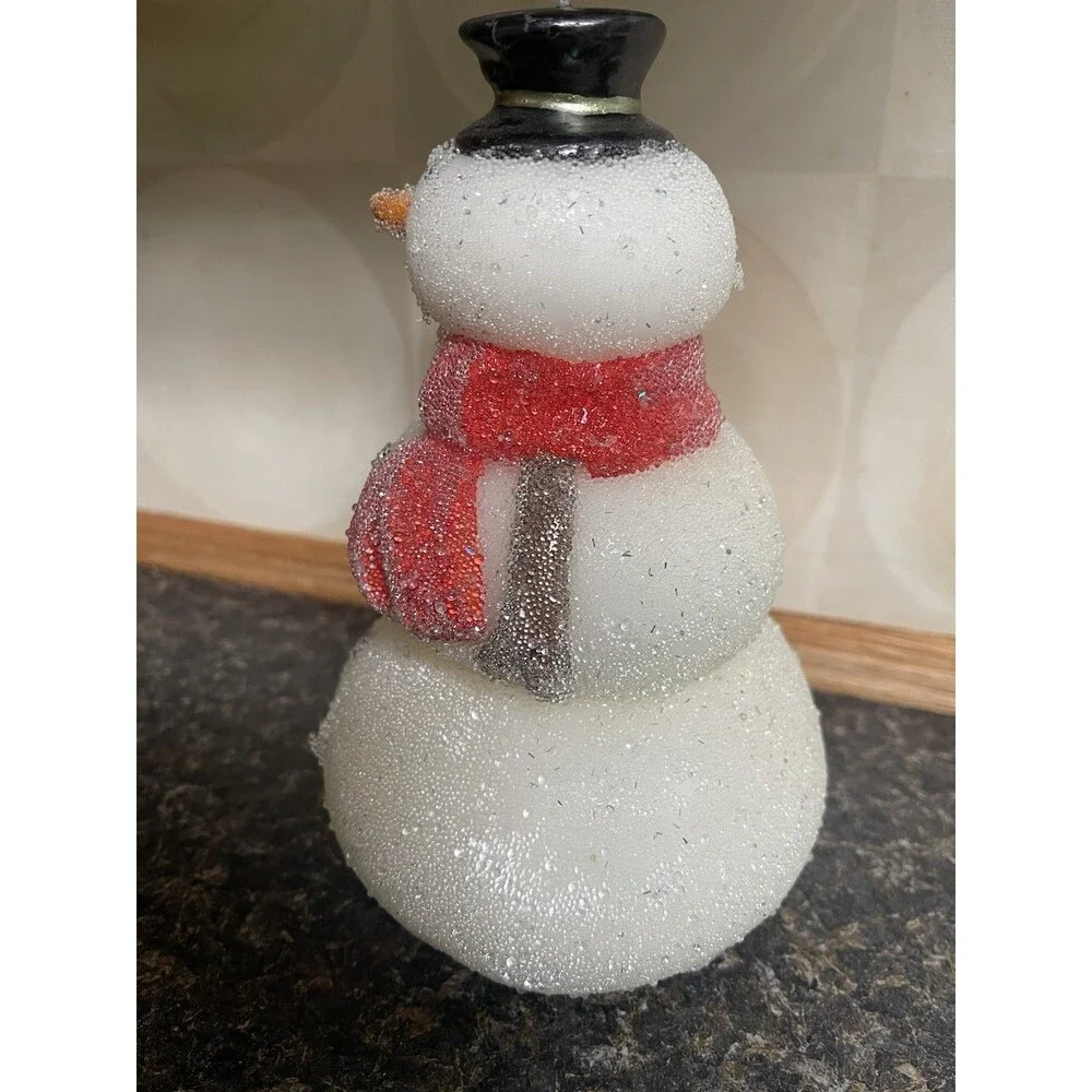 Vintage Pottery Barn 8 inch Glitter Snowman Candle Holidays Christmas whimsy NWT